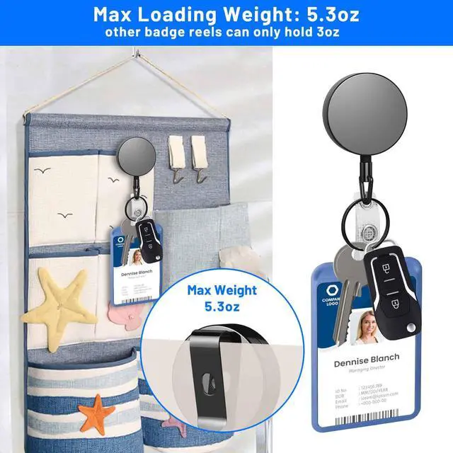 Alt view image 6 of 7 - 3 Pcs Heavy Duty Badge Reels Retractable Badge Holder, Metal Retractable Keychain Badge Reel ID with Belt Clip Key Ring for Key Name Card Holder