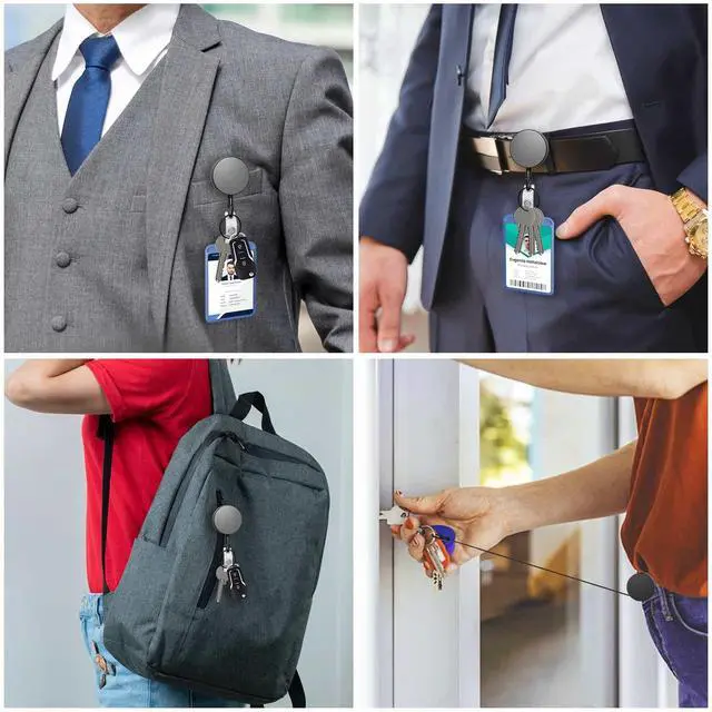 Alt view image 7 of 7 - 3 Pcs Heavy Duty Badge Reels Retractable Badge Holder, Metal Retractable Keychain Badge Reel ID with Belt Clip Key Ring for Key Name Card Holder