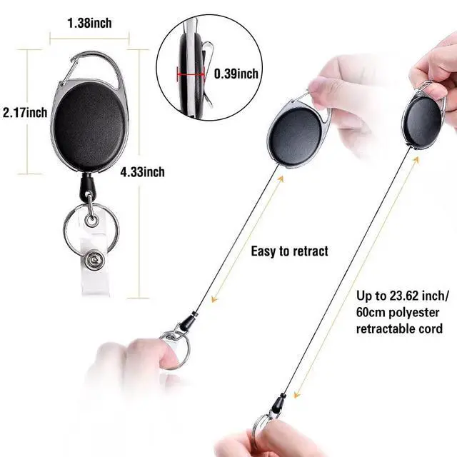 Alt view image 3 of 7 - 3 Pack Retractable Badge Reel with Carabiner Belt Clip and Key Ring