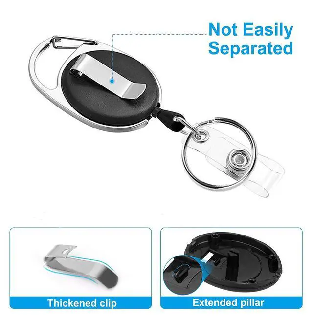 Alt view image 2 of 7 - 3 Pack Retractable Badge Reel with Carabiner Belt Clip and Key Ring