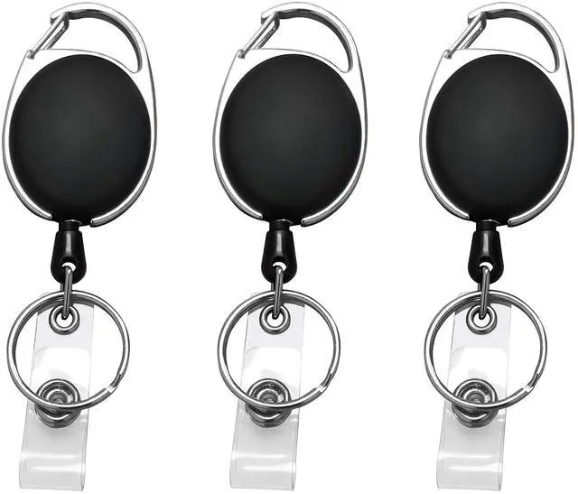 Main image of 3 Pack Retractable Badge Reel with Carabiner Belt Clip and Key Ring