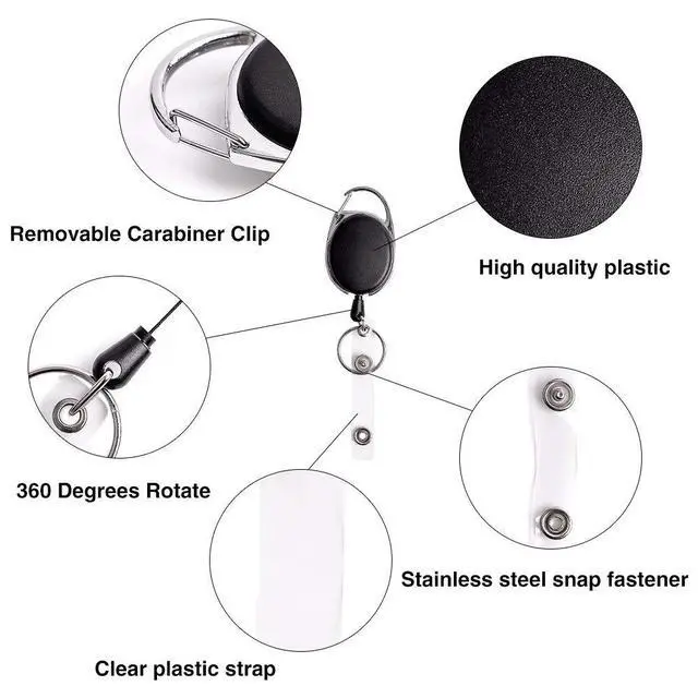 Alt view image 4 of 7 - 3 Pack Retractable Badge Reel with Carabiner Belt Clip and Key Ring