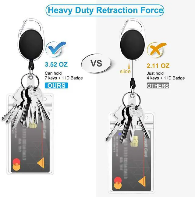 Alt view image 5 of 7 - 3 Pack Retractable Badge Reel with Carabiner Belt Clip and Key Ring