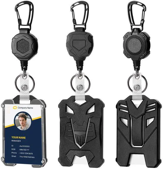 Main image of 3 Pack Retractable Badge Holder Heavy Duty Carabiner Badge Reels Retractable Keychain with ID Card Holder Cool Tactical Vertical ID Holder