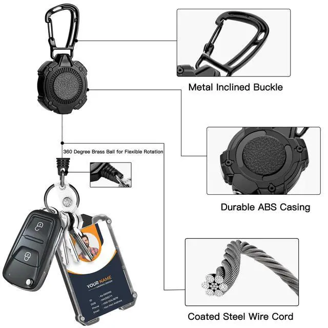 Alt view image 3 of 7 - 3 Pack Retractable Badge Holder Heavy Duty Carabiner Badge Reels Retractable Keychain with ID Card Holder Cool Tactical Vertical ID Holder