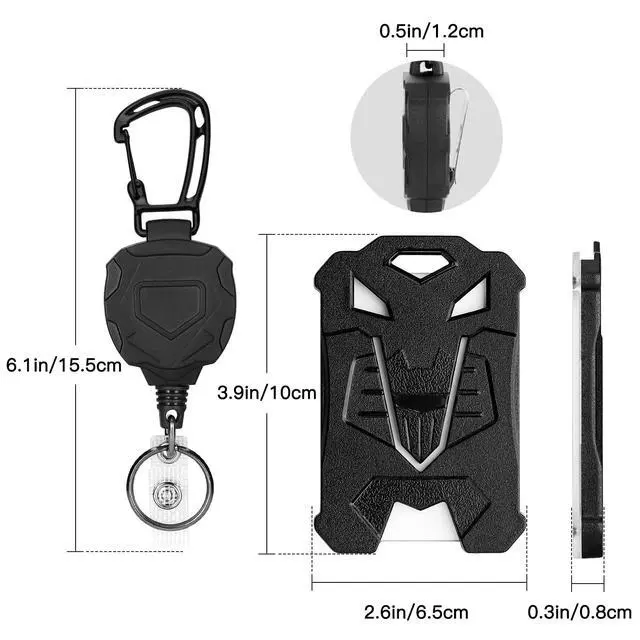 Alt view image 2 of 7 - 3 Pack Retractable Badge Holder Heavy Duty Carabiner Badge Reels Retractable Keychain with ID Card Holder Cool Tactical Vertical ID Holder