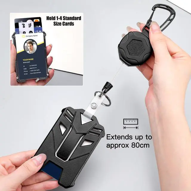 Alt view image 4 of 7 - 3 Pack Retractable Badge Holder Heavy Duty Carabiner Badge Reels Retractable Keychain with ID Card Holder Cool Tactical Vertical ID Holder