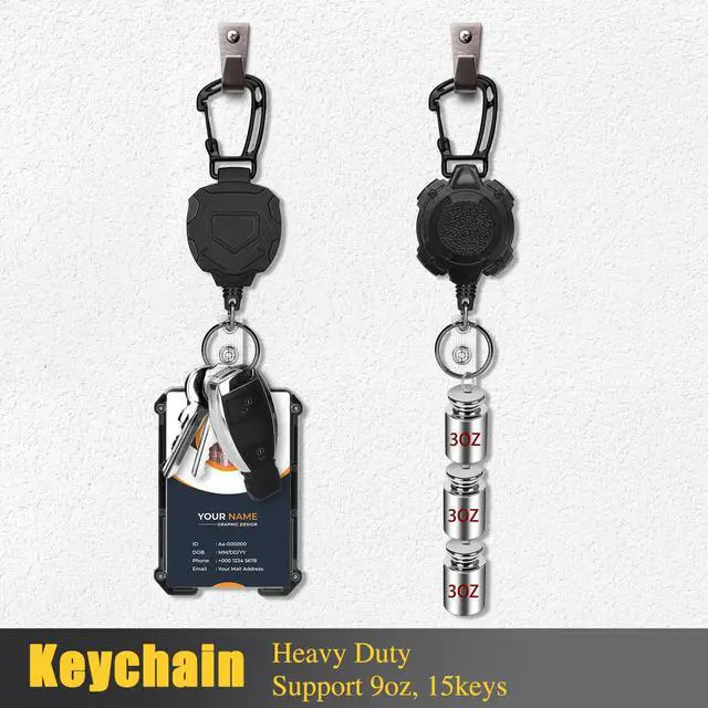 Alt view image 5 of 7 - 3 Pack Retractable Badge Holder Heavy Duty Carabiner Badge Reels Retractable Keychain with ID Card Holder Cool Tactical Vertical ID Holder