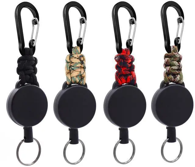 Main image of 4 Pack Retractable Keychain Heavy Duty Carabiner Badge Holder, ID Badge Reel with Steel Cord Extendable Key Ring, ID Badge Clip Reel for Work or Traveling