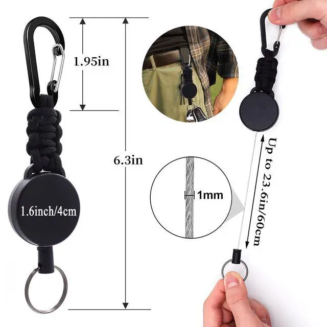 Alt view image 3 of 7 - 4 Pack Retractable Keychain Heavy Duty Carabiner Badge Holder, ID Badge Reel with Steel Cord Extendable Key Ring, ID Badge Clip Reel for Work or Traveling