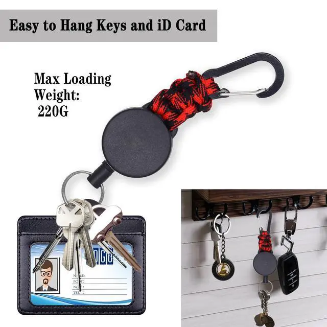 Alt view image 6 of 7 - 4 Pack Retractable Keychain Heavy Duty Carabiner Badge Holder, ID Badge Reel with Steel Cord Extendable Key Ring, ID Badge Clip Reel for Work or Traveling