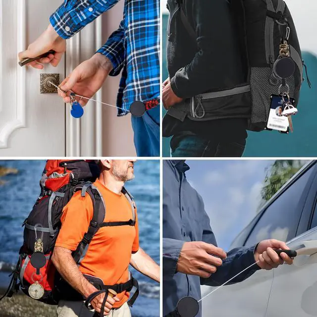 Alt view image 7 of 7 - 4 Pack Retractable Keychain Heavy Duty Carabiner Badge Holder, ID Badge Reel with Steel Cord Extendable Key Ring, ID Badge Clip Reel for Work or Traveling