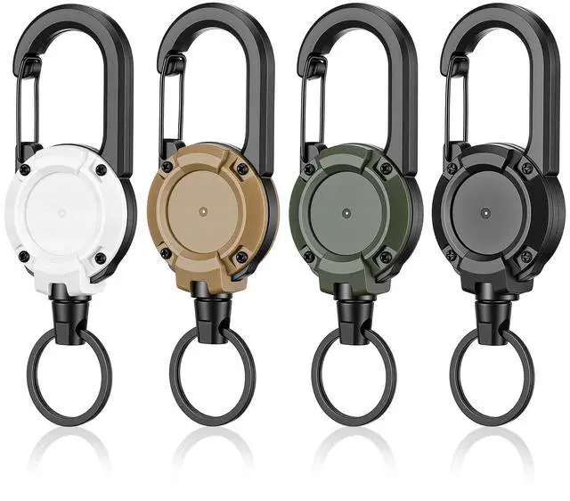 Main image of 4pcs Heavy Duty Retractable Keychain, Carabiner Badge Holder Retractable Badge Reel ID Holder Extendable Cord Key Ring Clip Anti-Lost Key Holders Multi Tool Carabiner Keychains, 8 oz