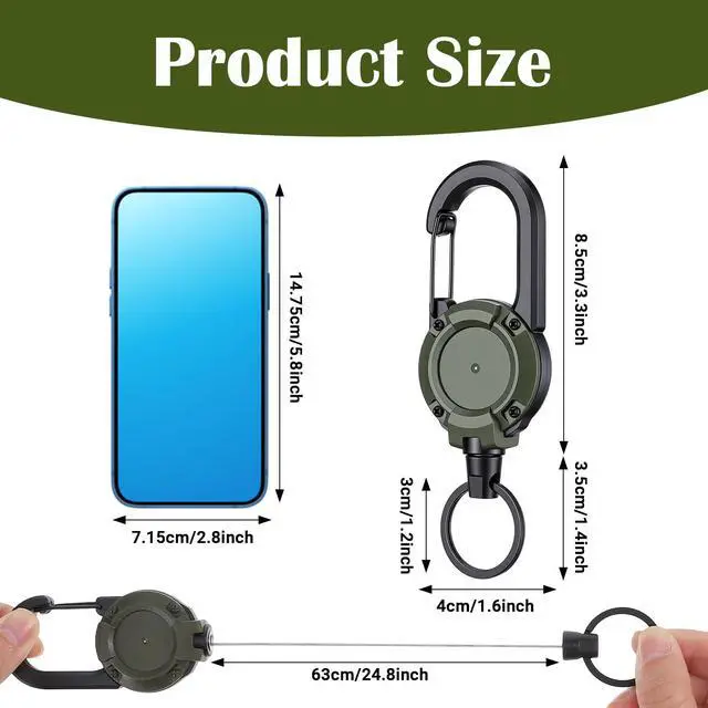 Alt view image 2 of 7 - 4pcs Heavy Duty Retractable Keychain, Carabiner Badge Holder Retractable Badge Reel ID Holder Extendable Cord Key Ring Clip Anti-Lost Key Holders Multi Tool Carabiner Keychains, 8 oz