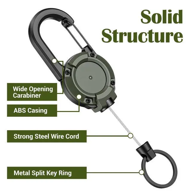 Alt view image 3 of 7 - 4pcs Heavy Duty Retractable Keychain, Carabiner Badge Holder Retractable Badge Reel ID Holder Extendable Cord Key Ring Clip Anti-Lost Key Holders Multi Tool Carabiner Keychains, 8 oz