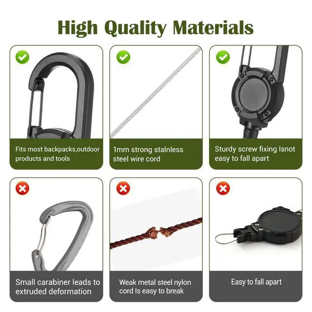 Alt view image 4 of 7 - 4pcs Heavy Duty Retractable Keychain, Carabiner Badge Holder Retractable Badge Reel ID Holder Extendable Cord Key Ring Clip Anti-Lost Key Holders Multi Tool Carabiner Keychains, 8 oz