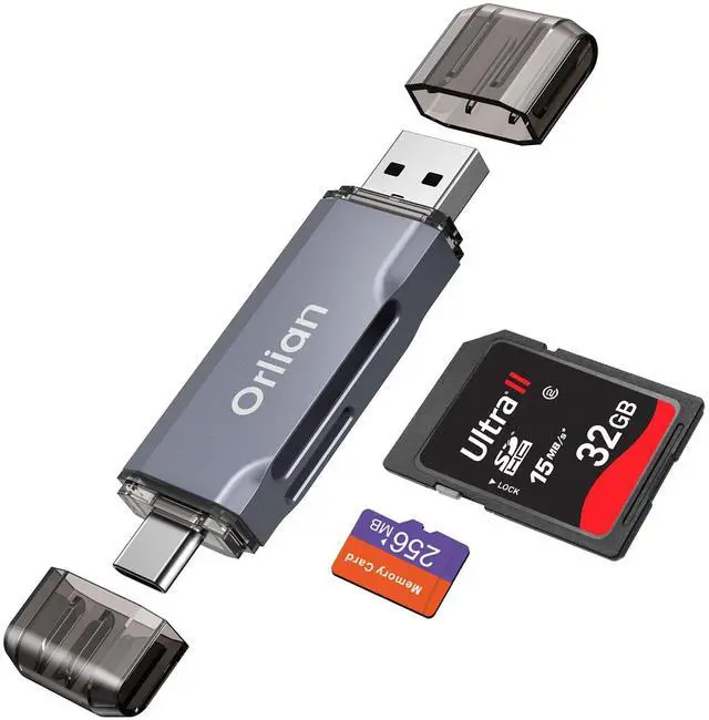 Main image of USB 3.0 SD Card Reader,Dual Slots USB 3.0 Type C to Micro SD Card Adapter, Memory Card Reader Adapter for MicroSD, SDHC, SDXC, RS-MMC, MMC, Compatible with Laptop, iPhone 16/15,MacBook Android (Gray)