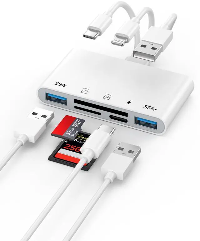Main image of 5-in-1 Memory Card Reader with OTG Adapter for iPhone 17 16 15 14 13 12
