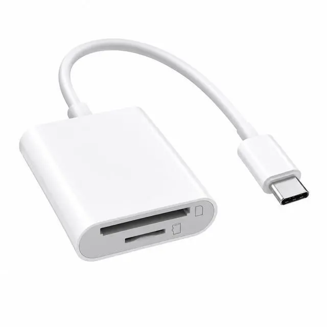 Main image of 2-in-1 USB-C SD & MicroSD Card Reader for iPhone 17/16/15, iPad, MacBook Pro/Air, Android & PC Plug & Play Adapter Supports SD/TF Cards up to 512 GB | Fast 16 MB/s Transfer Speed | White