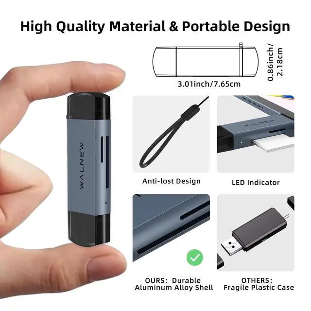 Alt view image 5 of 7 - SD Card Reader, USB 3.0 and USBC to SD/microSD Adapter for MacBook Pro/Air M1 M2,Mac,iPad 10th/Mini 6,XPS 15,Samsung Galaxy S23 S22,Tab S9 S7 S6 A8,Surface Laptop,Chromebook,Windows PC