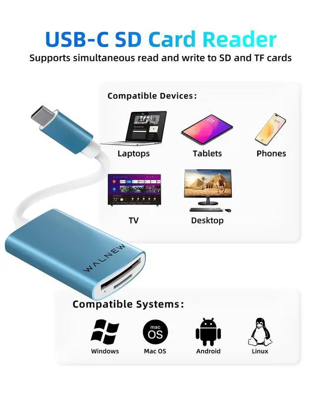 Alt view image 3 of 7 - USB C Micro SD Card Reader with Dual Slots, Memory Card Reader