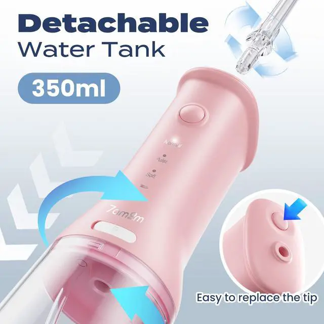 Alt view image 4 of 7 - Cordless Water Flosser Oral Irrigator, IPX7 Waterproof,Pink