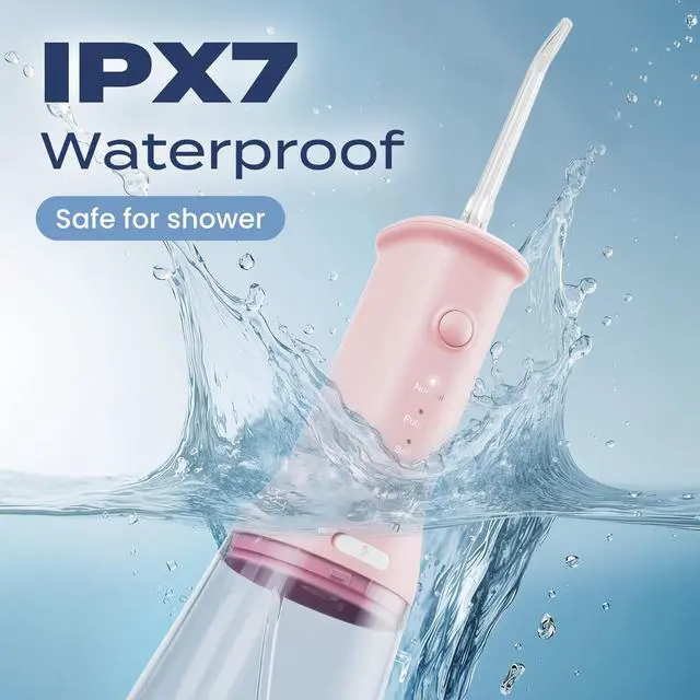 Alt view image 5 of 7 - Cordless Water Flosser Oral Irrigator, IPX7 Waterproof,Pink