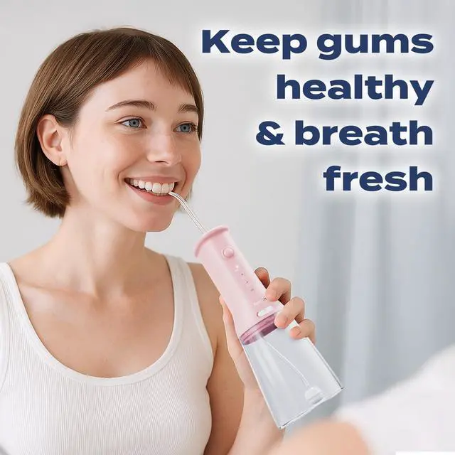 Alt view image 6 of 7 - Cordless Water Flosser Oral Irrigator, IPX7 Waterproof,Pink