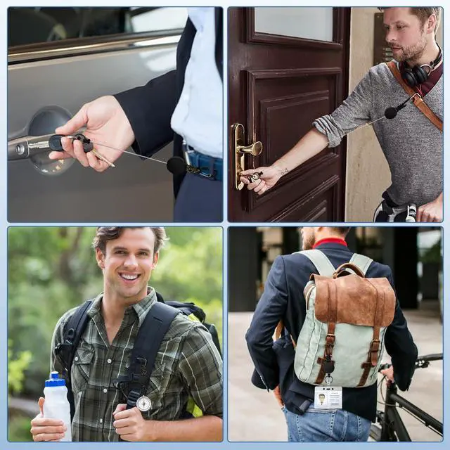 Alt view image 6 of 7 - Retractable Keychain 2 Pack Heavy Duty Carabiner Badge Holder, Key Chain Retractable Badge Reel with 60 cm Steel Extendable Cord, ID Badge Holders for Keys Ring (Black + Green)