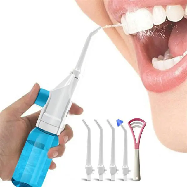 Main image of Portable Oral Irrigator Water Flosser Dental Water Toothbrush Toothpick Nasal Irrigator Implement Teeth Cleaner Oral Hygiene flossers for Home Travel with 5pcs Nozzles (Nozzle and Tongue Scraper)