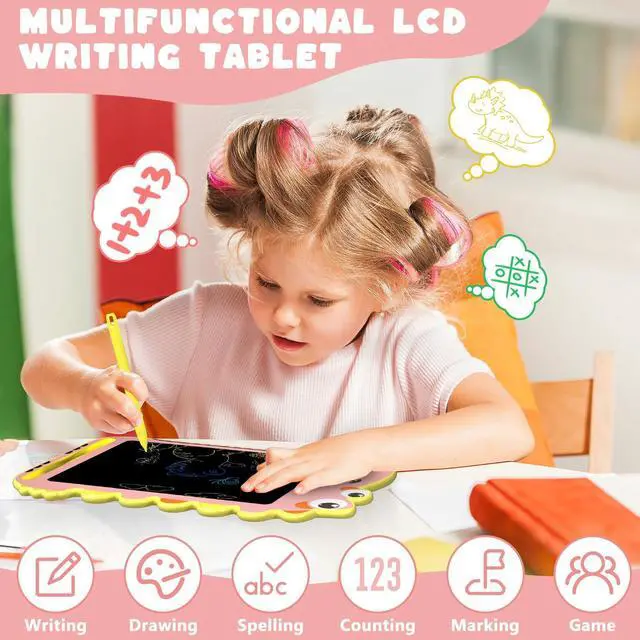 Alt view image 2 of 7 - LCD Writing Tablet for Kids, 8.5 Inch Colorful Doodle Board with Screen Lock & Erase Button, Dinosaur Drawing Tablet Toy, Birthday Gift for Girls Ages 3-8, Pink