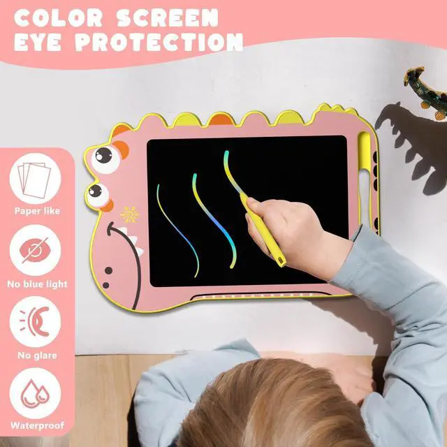 Alt view image 3 of 7 - LCD Writing Tablet for Kids, 8.5 Inch Colorful Doodle Board with Screen Lock & Erase Button, Dinosaur Drawing Tablet Toy, Birthday Gift for Girls Ages 3-8, Pink