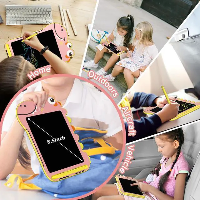 Alt view image 5 of 7 - LCD Writing Tablet for Kids, 8.5 Inch Colorful Doodle Board with Screen Lock & Erase Button, Dinosaur Drawing Tablet Toy, Birthday Gift for Girls Ages 3-8, Pink