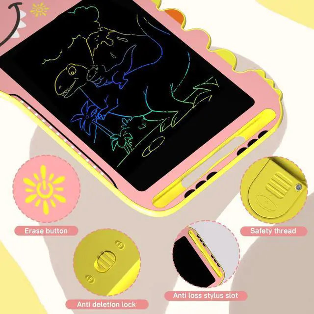 Alt view image 4 of 7 - LCD Writing Tablet for Kids, 8.5 Inch Colorful Doodle Board with Screen Lock & Erase Button, Dinosaur Drawing Tablet Toy, Birthday Gift for Girls Ages 3-8, Pink