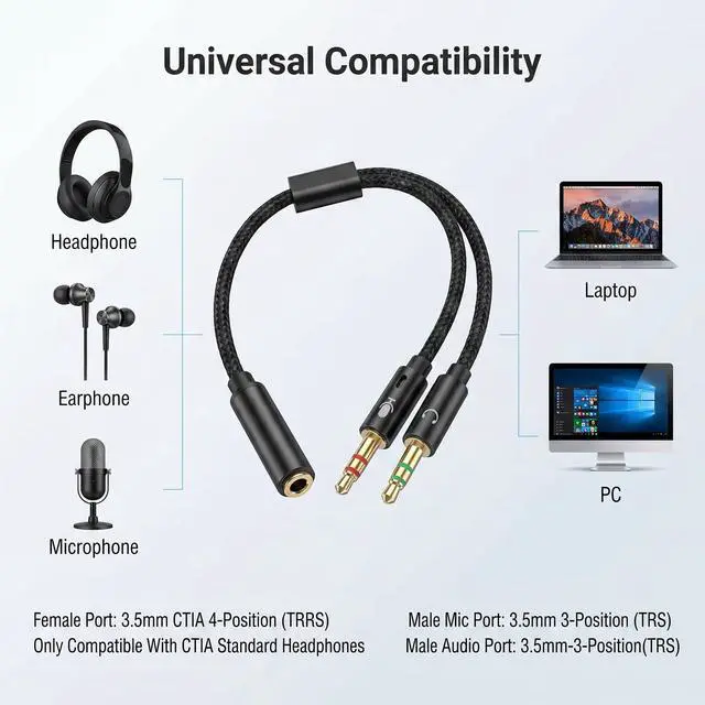 Alt view image 3 of 7 - 3.5mm Female to 2 Dual Male 3.5mm Audio Splitter, 2-in-1 Y Separator