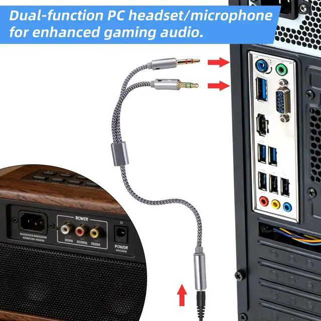 Alt view image 4 of 7 - 2pcs 2-in-1 Headphone & Microphone Splitter Cable, 3.5mm/0.14in Female to Dual 3.5mm/0.14in Male Audio Adapter Y-Splitter for Gaming Headset PC Laptop Computer Speaker (Gray)