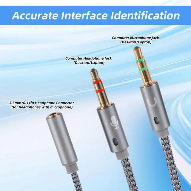 Alt view image 5 of 7 - 2pcs 2-in-1 Headphone & Microphone Splitter Cable, 3.5mm/0.14in Female to Dual 3.5mm/0.14in Male Audio Adapter Y-Splitter for Gaming Headset PC Laptop Computer Speaker (Gray)