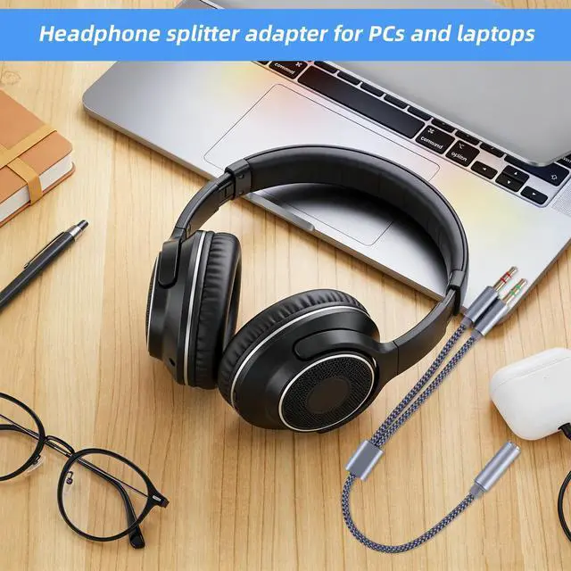 Alt view image 7 of 7 - 2pcs 2-in-1 Headphone & Microphone Splitter Cable, 3.5mm/0.14in Female to Dual 3.5mm/0.14in Male Audio Adapter Y-Splitter for Gaming Headset PC Laptop Computer Speaker (Gray)