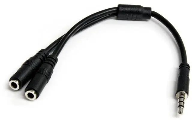 Main image of Headset Adapter, Microphone and Headphone Splitter - 3.5mm Male Aux to 3.5mm Female Audio & Mic Combo Jack Y Cable for Laptop / PC (MUYHSMFF) Black
