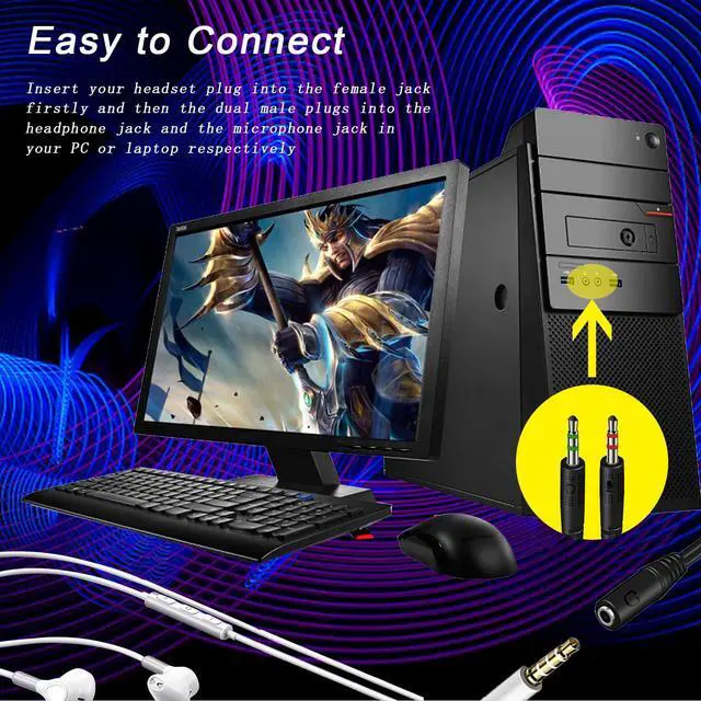 Alt view image 4 of 7 - Headphone Splitter for PC 3.5mm Female to Dual 3.5mm Male Mic Y Splitter