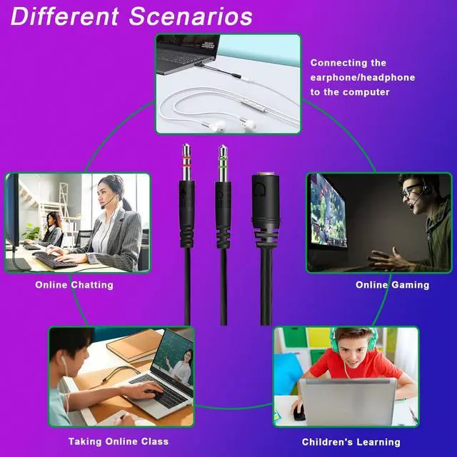 Alt view image 7 of 7 - Headphone Splitter for PC 3.5mm Female to Dual 3.5mm Male Mic Y Splitter