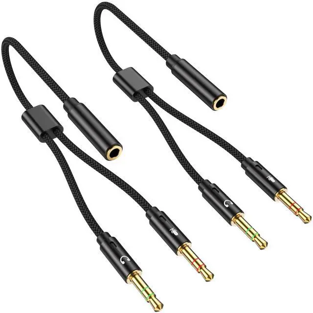 Main image of 2PCS Headphone Mic Splitter for Computer, Braided 3.5mm Female to Dual Male Audio Splitter Cable Adapter for Gaming Headset Earphone, Speaker, Laptop