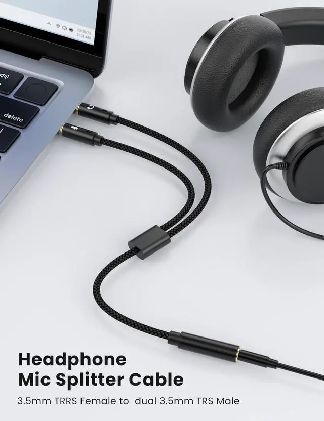 Alt view image 2 of 6 - 2PCS Headphone Mic Splitter for Computer, Braided 3.5mm Female to Dual Male Audio Splitter Cable Adapter for Gaming Headset Earphone, Speaker, Laptop