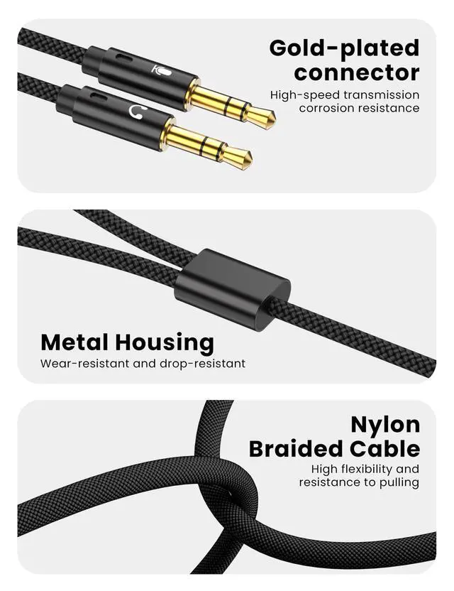 Alt view image 5 of 6 - 2PCS Headphone Mic Splitter for Computer, Braided 3.5mm Female to Dual Male Audio Splitter Cable Adapter for Gaming Headset Earphone, Speaker, Laptop