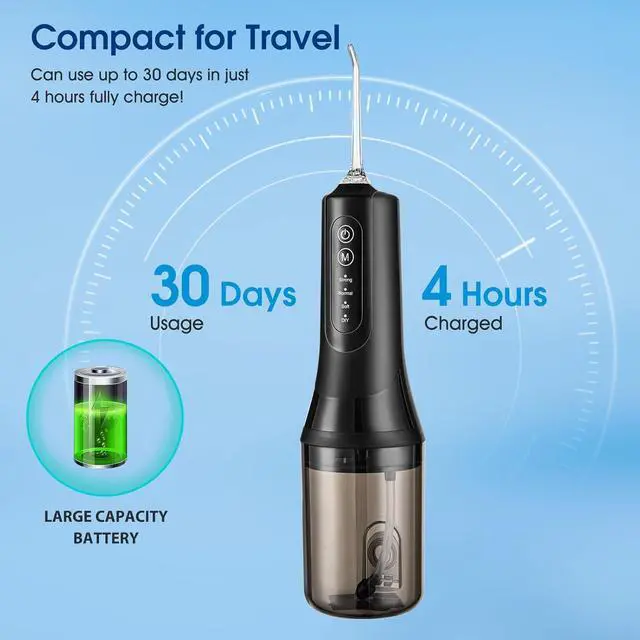 Alt view image 4 of 7 - Water Dental Flosser Teeth Pick,Portable Cordless Oral Irrigator,260MLRechargeable Travel Irrigation Cleaner, IPX7 Waterproof,Electric Flossing for Teeth Cleaning