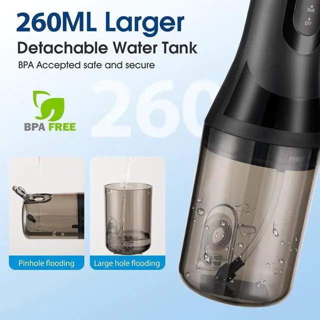 Alt view image 5 of 7 - Water Dental Flosser Teeth Pick,Portable Cordless Oral Irrigator,260MLRechargeable Travel Irrigation Cleaner, IPX7 Waterproof,Electric Flossing for Teeth Cleaning
