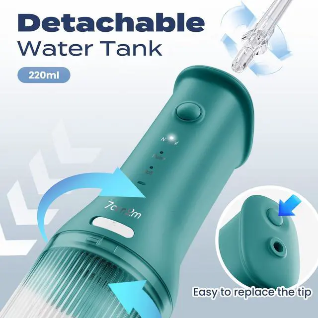 Alt view image 3 of 6 - Cordless Water Flosser Oral Irrigator, IPX7 Waterproof, Peacock Green