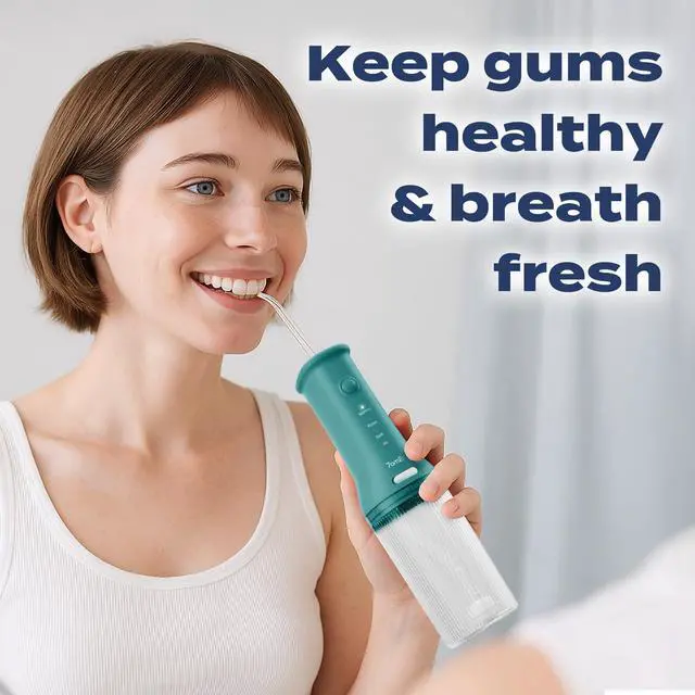 Alt view image 5 of 6 - Cordless Water Flosser Oral Irrigator, IPX7 Waterproof, Peacock Green