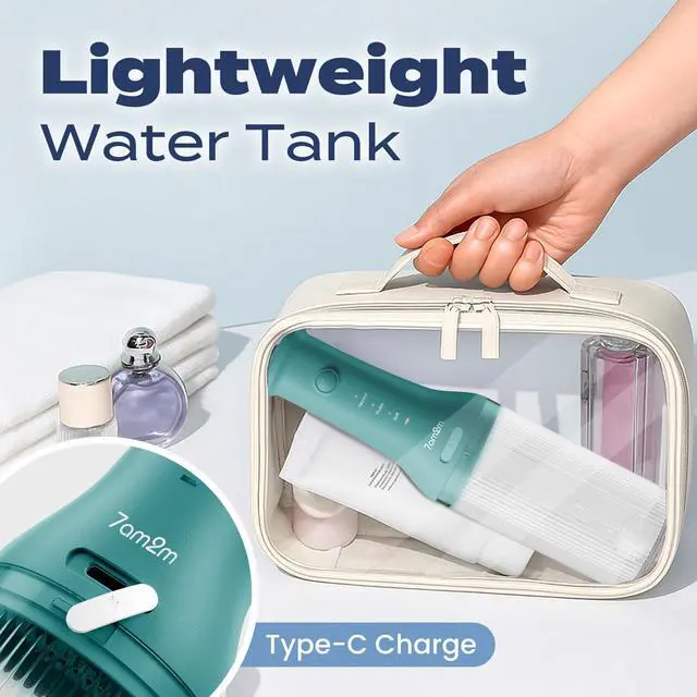 Alt view image 6 of 6 - Cordless Water Flosser Oral Irrigator, IPX7 Waterproof, Peacock Green