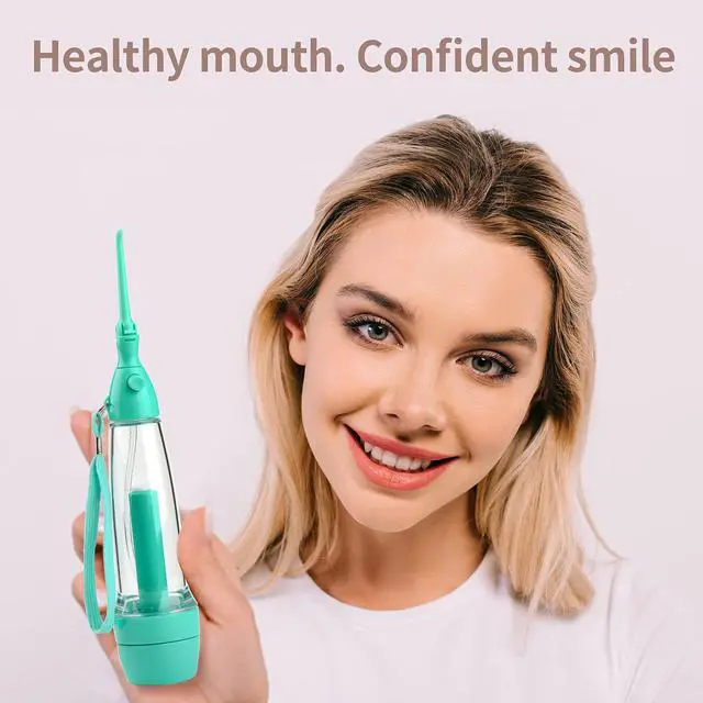 Alt view image 3 of 6 - Cordless Water Dental Flosser Non-Electric Portable, Manual Air Pressure Simple Operation, Bottle Strengthening Dental Oral Irrigator for Home & Travel, Green.